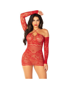 LEG AVENUE - OFF-SHOULDER LONG-SLEEVED MESH MINI DRESS RED