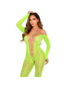 LEG AVENUE - CROTCHLESS BODYSTOCKING EXOTIC SNAKE LACE NEON GREEN