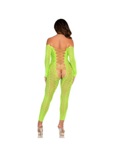 LEG AVENUE - CROTCHLESS BODYSTOCKING EXOTIC SNAKE LACE NEON GREEN 2