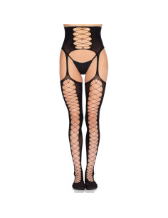 LEG AVENUE - 1968 STOCKINGS WITH ATTACHED GARTER BELT BLACK - ONE SIZE