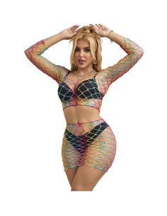 SUBBLIME - 952440 2-PIECE FISHNET SET LONG SLEEVE RAINBOW ONE SIZE