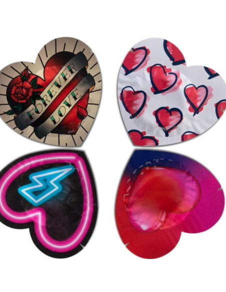 PASANTE - PREZERVATYVAI RAUDONI ŠIRDELĖS FORMOS MAIŠELIAI 144 VIENETAI