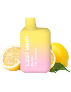 LOST MARY - (PASIRODYMO DALYVIO PROFESIONALUS PAKETAS - 10 VIENETŲ) BM600 NIKOTINO GARINTUVAS, 2 VIENKARTINIAI, ROŽINIS LIMONADA 2