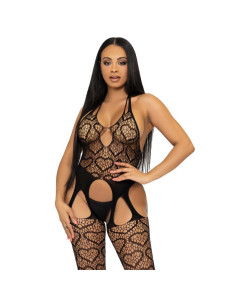 LEG AVENUE - NET BODYSTOCKING WITH STRAPS ONE SIZE - BLACK