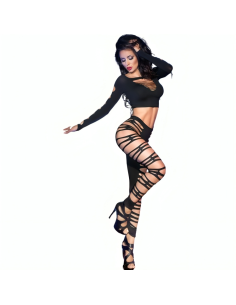 CHILIROSE - CR 3654 TOP and LEGGINS BLACK S-M