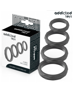 ADDICTED TOYS - TEKSTŪRINIS VARPOS ŽIEDŲ RINKINYS, 4 DYDŽIAI