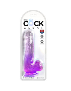 KING COCK - SKAIDRUS REALISTIŠKAS PENIS SU KIEKVIENIAIS 13,5 CM VIOLETINIS 2