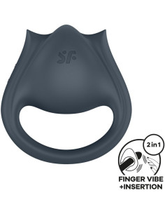 SATISFYER - PERFECT PAIR 2 MULTIVIBRATOR 2 IN 1 PENIS RING AND FINGER STIMULATOR GREY