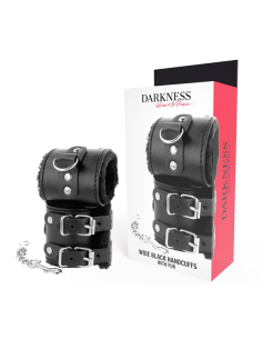 DARKNESS - BLACK ADJUSTABLE LEATHER HANDCUFFS WITH LINING
