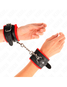 KINK - PREMIUM FUR LINED WRIST RESTRAINTS RED WITH BLACK BELT ADJUSTABLE 17-29 CM X 6 CM
