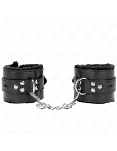 KINK - FUR LINED WRIST RESTRAINTS WITH SQUARE HOLES BLACK AND BLACK BELT ADJUSTABLE 17-29 CM X 6 CM 2