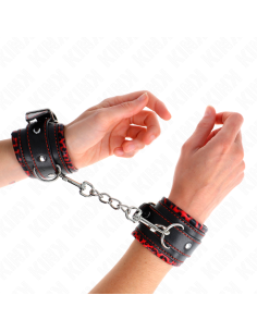 KINK - FUR LINED WRIST RESTRAINTS RED - BLACK ADJUSTABLE 17-29 CM X 6 CM