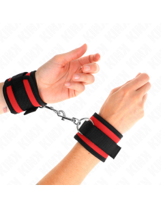 KINK - NYLON BIND HOOKandLOOP WRIST RESTRAINTS RED-BLACK MODEL 2 ADJUSTABLE 18-35 CM X 6 CM