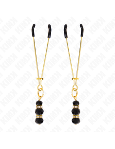 KINK - GOLD THIN NIPPLE CLAMPS WITH 3 BLACK GLASS BEADS 7 CM 2