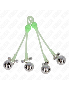 KINK - LUMINOUS SKULL NIPPLE CLAMPS WITH RING BELLS ADJUSTABLE GREEN - SILVER 2
