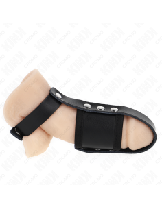 KINK - LEATHER PENIS CAGE RING WITH ADJUSTABLE COATED BALL DIVIDER STRAP