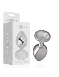 INTENSE - ALUMINUM METAL ANAL PLUG WITH SILVER CRYSTAL SIZE L
