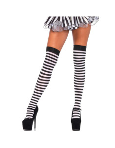 LEG AVENUE - BLACK-WHITE STRIPED HIGH SOCKS