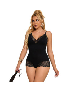 SUBBLIME - BLACK FLORAL LACE DETAIL TEDDY S-M