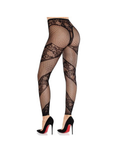LEG AVENUE - LACE AND SHEER FOOTLESS TIGHTS BLACK 2