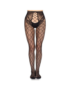 LEG AVENUE - 1966 NET TIGHTS WITH CROTCHLESS PANTY BLACK - ONE SIZE