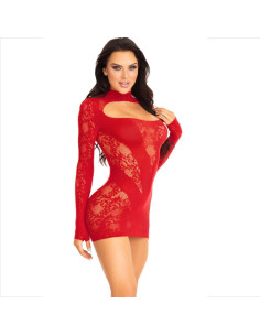 LEG AVENUE - MINI DRESS WITH LACE LONG SLEEVE RED 2