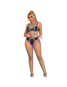 SUBBLIME - 952358 RAINBOW MESH HALTER NECK BODYSTOCKING XS-M 2