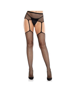 LEG AVENUE - LACE STOCKINGS WITH CROSS AND GARTER BELT BLACK