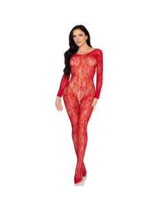 LEG AVENUE - 89366 LACE LINGERIE BODYSTOCKING RED - ONE SIZE 2