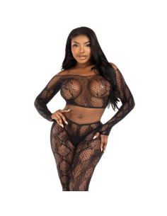 LEG AVENUE - 89373 PYTHON CROP TOP and FOOTLESS TIGHTS BLACK - ONE SIZE