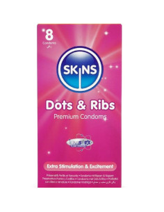 SKINS - DOTS and RIBS PREMIUM PREZERVATYVŲ PAKUOTĖ, 8 vnt.