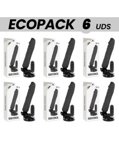 ECOPACK 6 VIENETAI - BASECOCK REALISTINIS VIBRATORIUS SU NUOTOLINIO VALDYMO PULTELIU, JUODAS, 20 CM -O- 4 CM