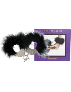 ADRIEN LASTIC - METAL HANDCUFFS WITH BLACK FEATHERS