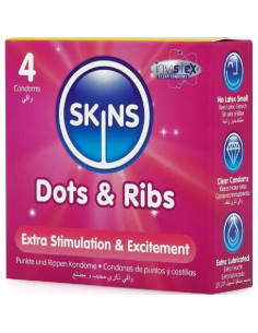 SKINS - DOTS and RIBS PREMIUM PREZERVATYVŲ PAKUOTĖ, 4 vnt. 2