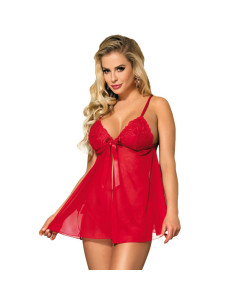 SUBBLIME - BABYDOLL WITH BOW AND FLORAL LACES RED L-XL