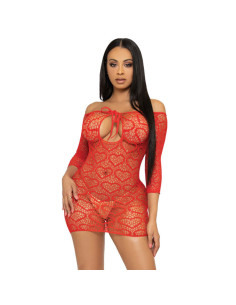 LEG AVENUE - HEART NET MINI DRESS ONE SIZE - RED