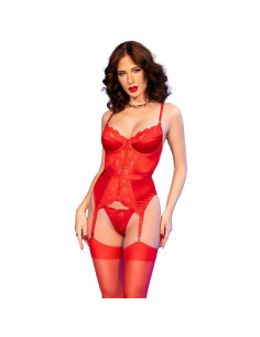 CHILIROSE - CR 4845 CORSET AND STOCKINGS RED S