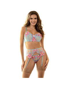 SUBBLIME - 957643 FLOWER EMBROIDERED BRA AND GARTER BELT SET PINK S-M
