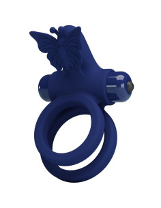 PRETTY LOVE - JAMELE DOUBLE RING WITH VIBRATION and BUTTERFLY STIMULATOR BLUE