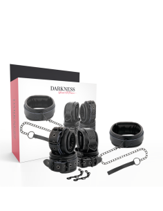 DARKNESS - BLACK LEATHER HANDCUFFS AND COLLAR