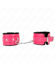 KINK - PREMIUM FUR LINED WRIST RESTRAINTS BLACK WITH RASPBERRY ROSE BELT ADJUSTABLE 17-29 CM X 6 CM 2
