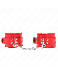 KINK - FUR LINED WRIST RESTRAINTS RED WITH RED BELT ADJUSTABLE 17-29 CM X 6 CM 2