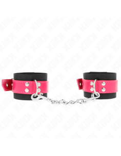 KINK - NYLON WRIST RESTRAINTS BLACK WITH LEATHERETTE BELT RASPBERRY ROSE ADJUSTABLE 19-29 CM X 5.1 CM 2