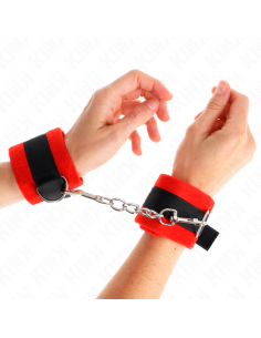 KINK - BEGINNER FUR HAND CUFFS BLACK-RED 30 X 7 CM