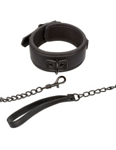 CALEXOTICS - NOCTURNAL COLLAR and LEASH LEATHER ADJUSTABLE BLACK