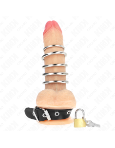 KINK - LEATHER PENIS RING WITH LOCK STRAP 21 X 2 CM AND 5 METAL RINGS FROM 3 CM TO 4 CM 2