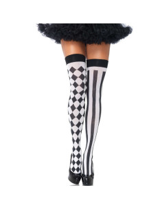 LEG AVENUE - BLACK-WHITE ARLEQUIN HIGH SOCKS