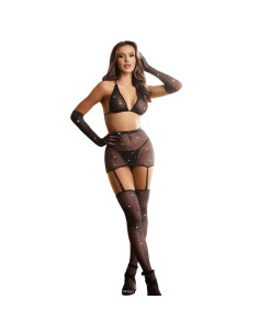 SUBBLIME - 952174 FISHNET BODYSTOCKING WITH GLOVES AND DIAMONDS BLACK ONE SIZE