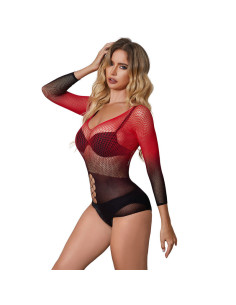 SUBBLIME - 952259 RED AND BLACK GRADIENT LONG SLEEVE ELASTIC FISHNET DRESS ONE SIZE 2