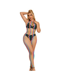 SUBBLIME - 952358 RAINBOW MESH HALTER NECK BODYSTOCKING XS-M